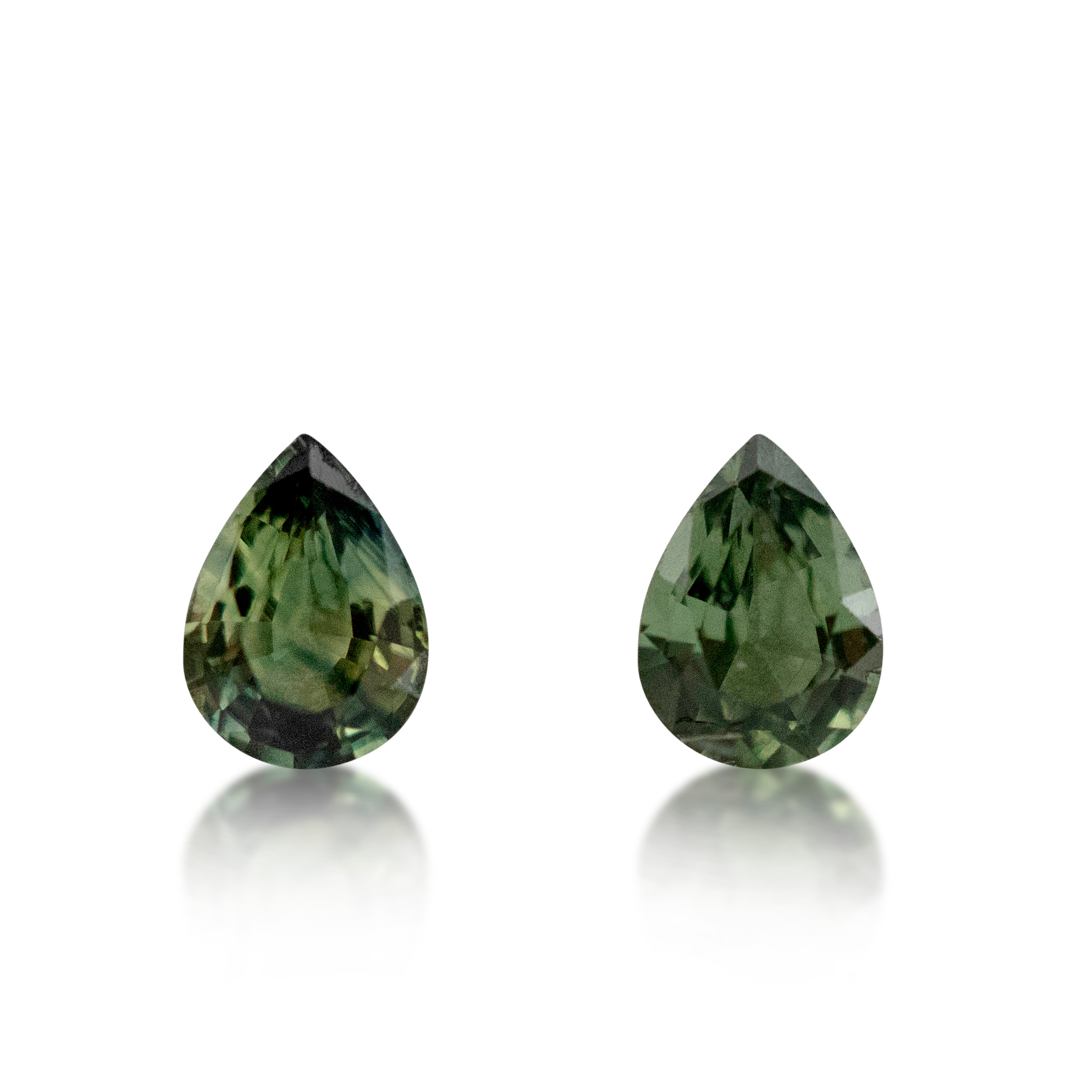 Green sapphires pair, Pear, tear drop shape, 2 = 0.32 cts, natural loose gemstone