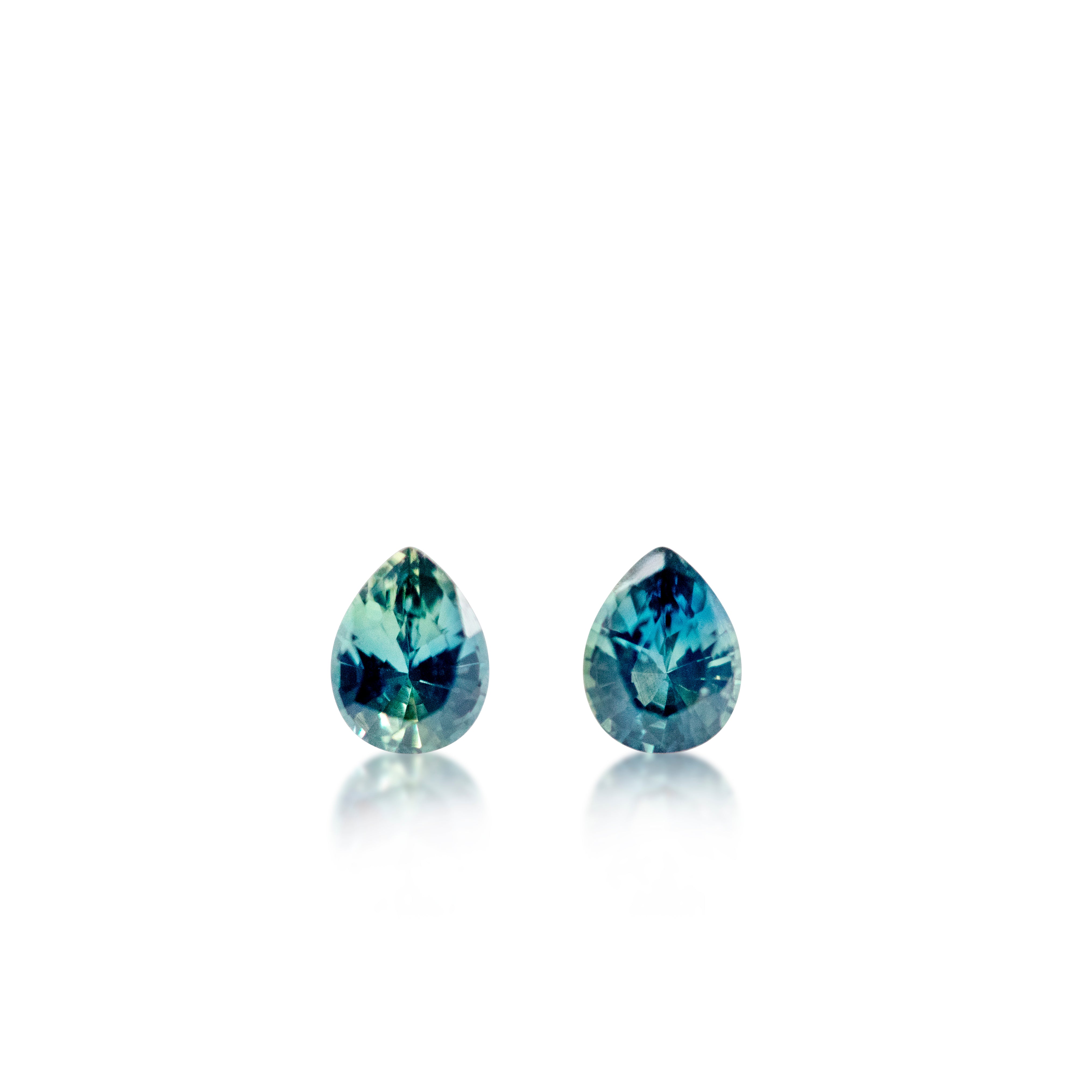 Matched Pair Australian Green Sapphires — 2 = 0.32 cts Pear Cut | Natural Green Sapphire Pair