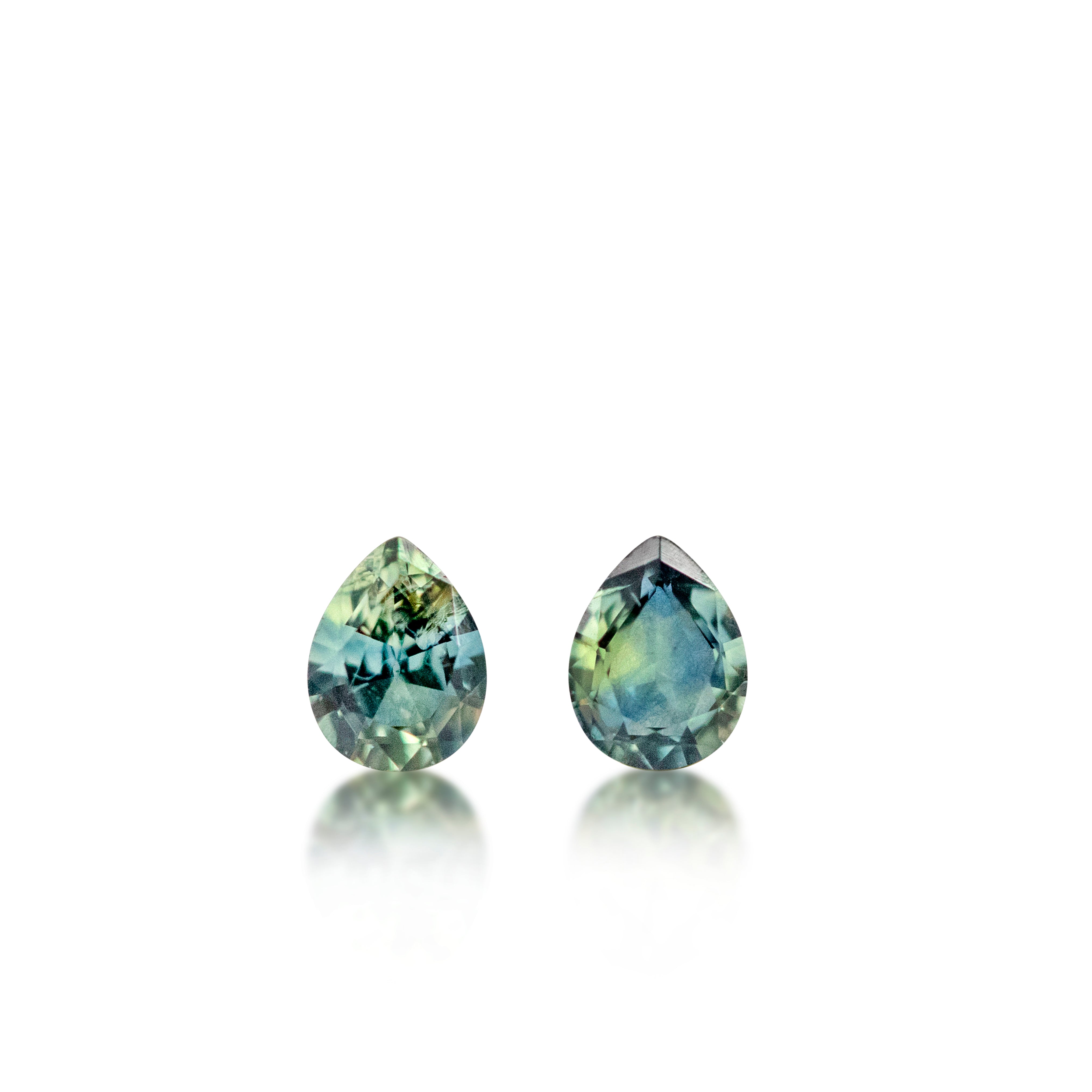 Matched Pair Australian Green Sapphires — 2 = 0.32 cts Pear Cut | Natural Green Sapphire Pair