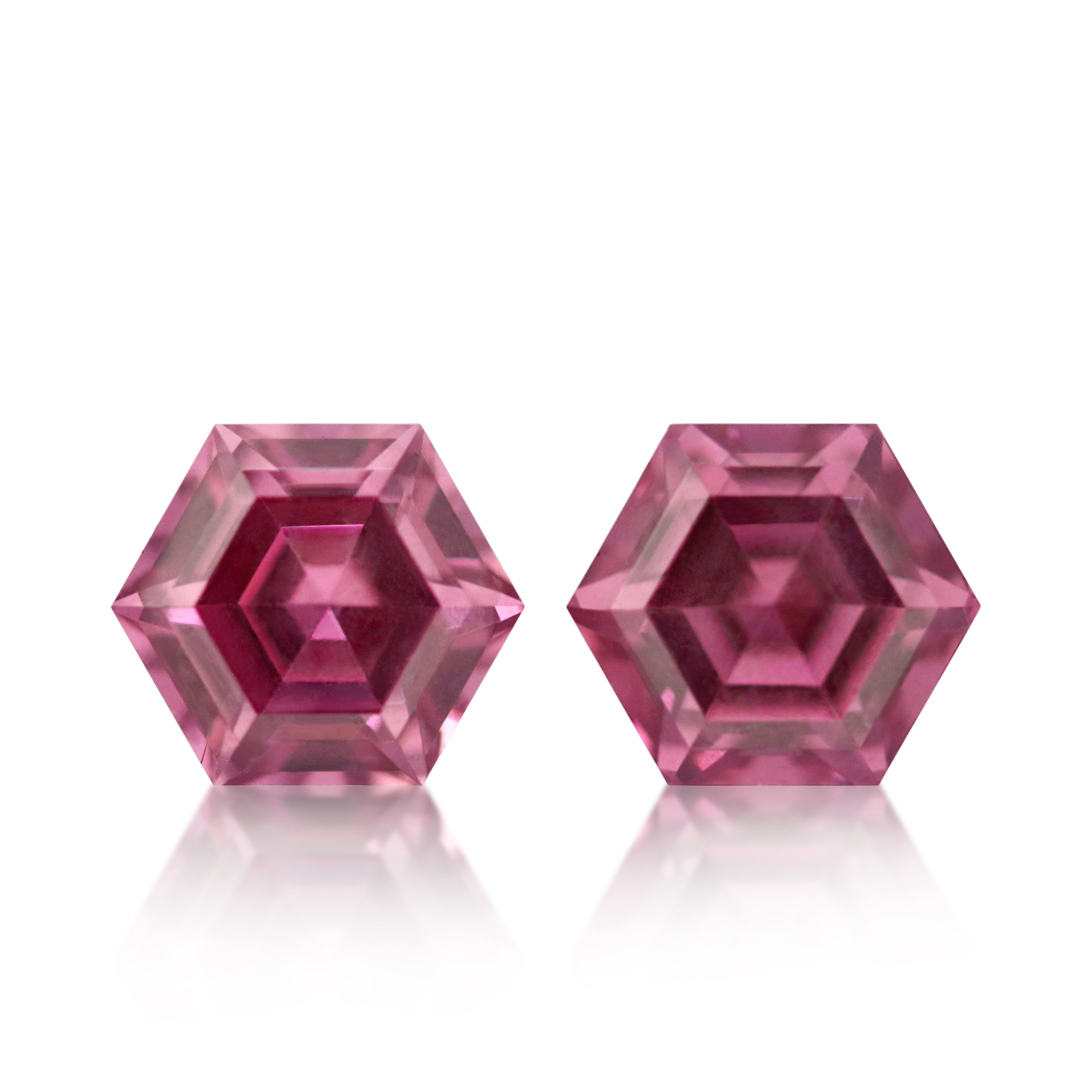 2 = 3.92ct Raspberry Pink Hexagonal Cut Garnet Matching Pair