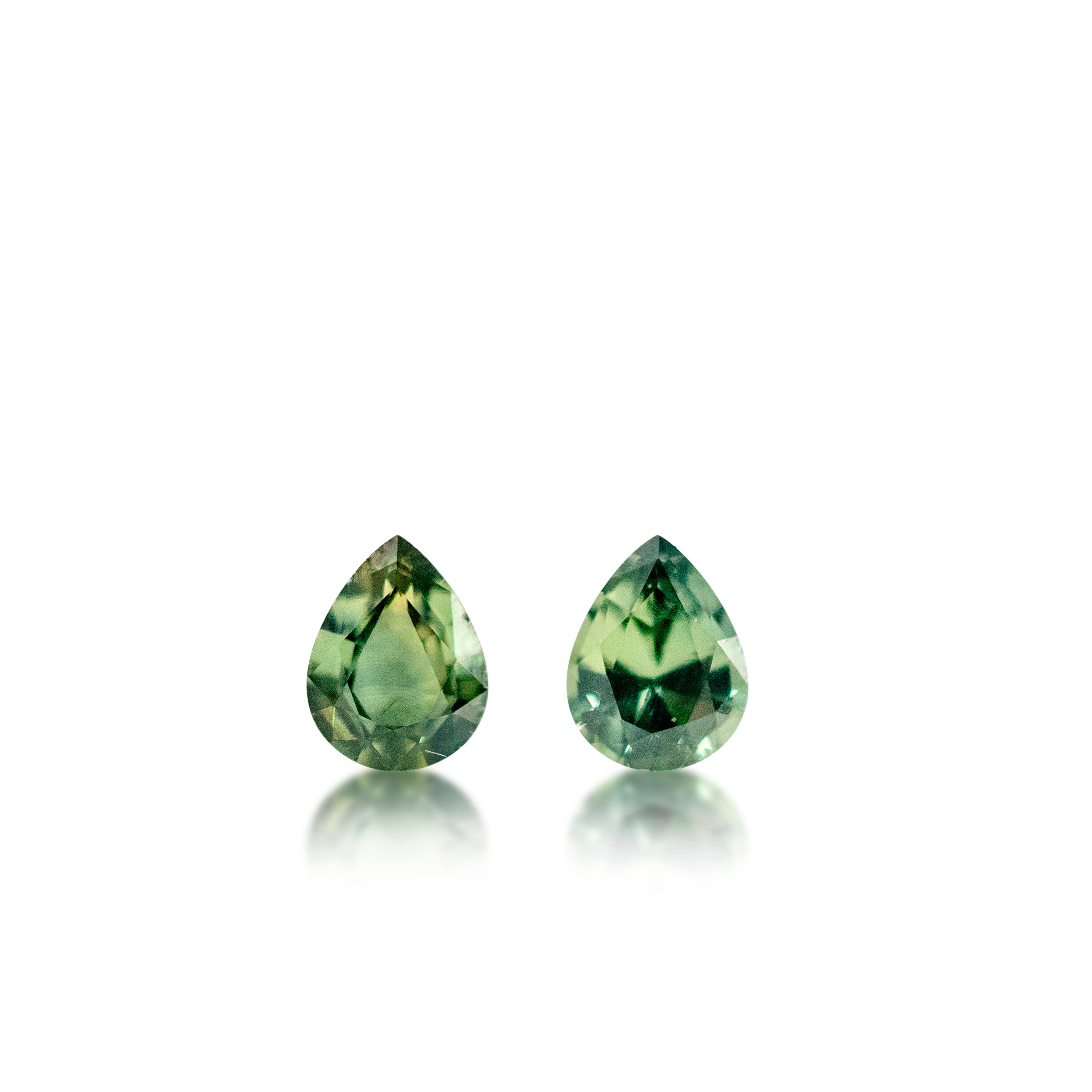 Matched Pair Australian Green Sapphires — 2 = 0.34 cts Pear Cut | Natural Green Sapphire Pair