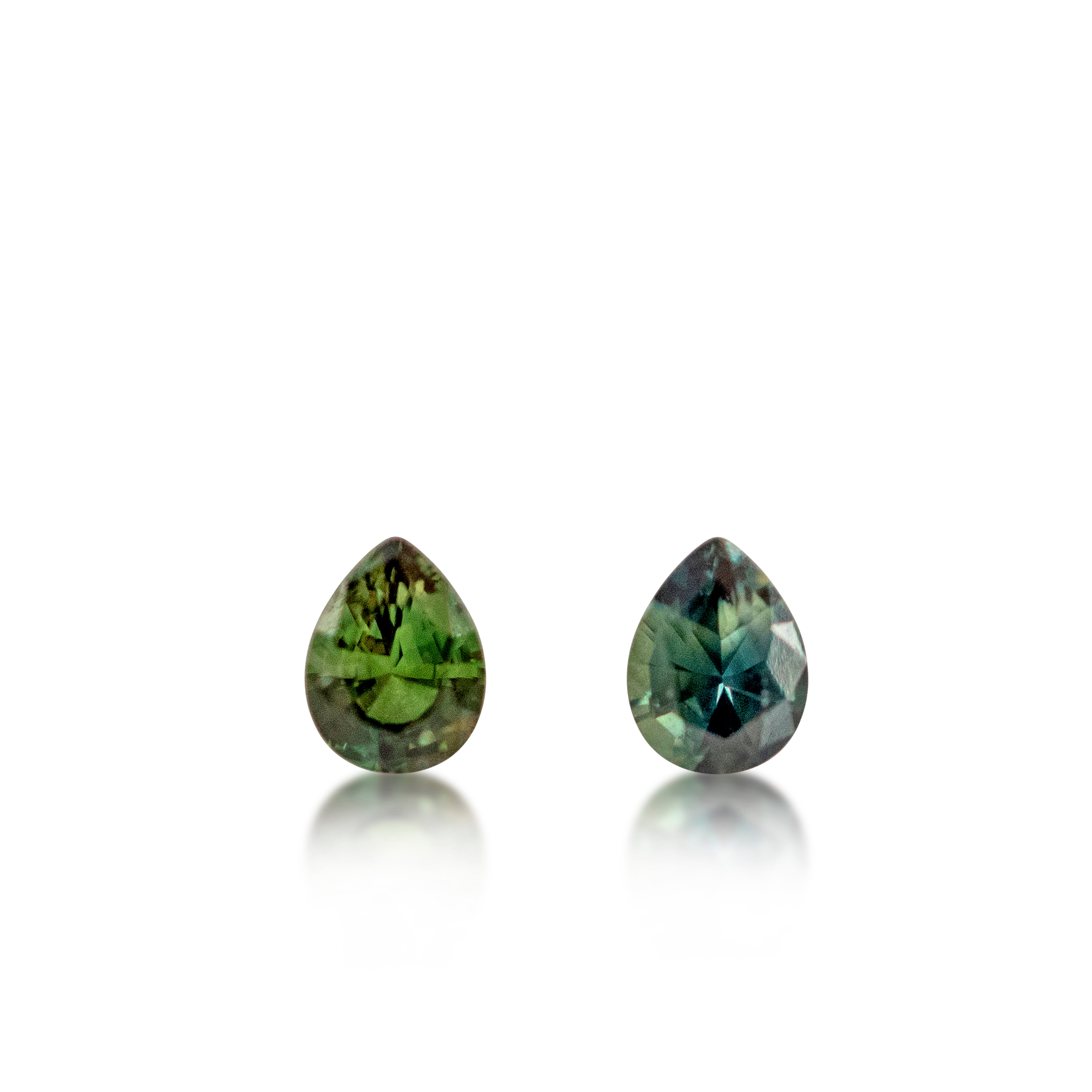 Matched Pair Australian Green Sapphires — 2 = 0.34 cts Pear Cut | Natural Green Sapphire Pair