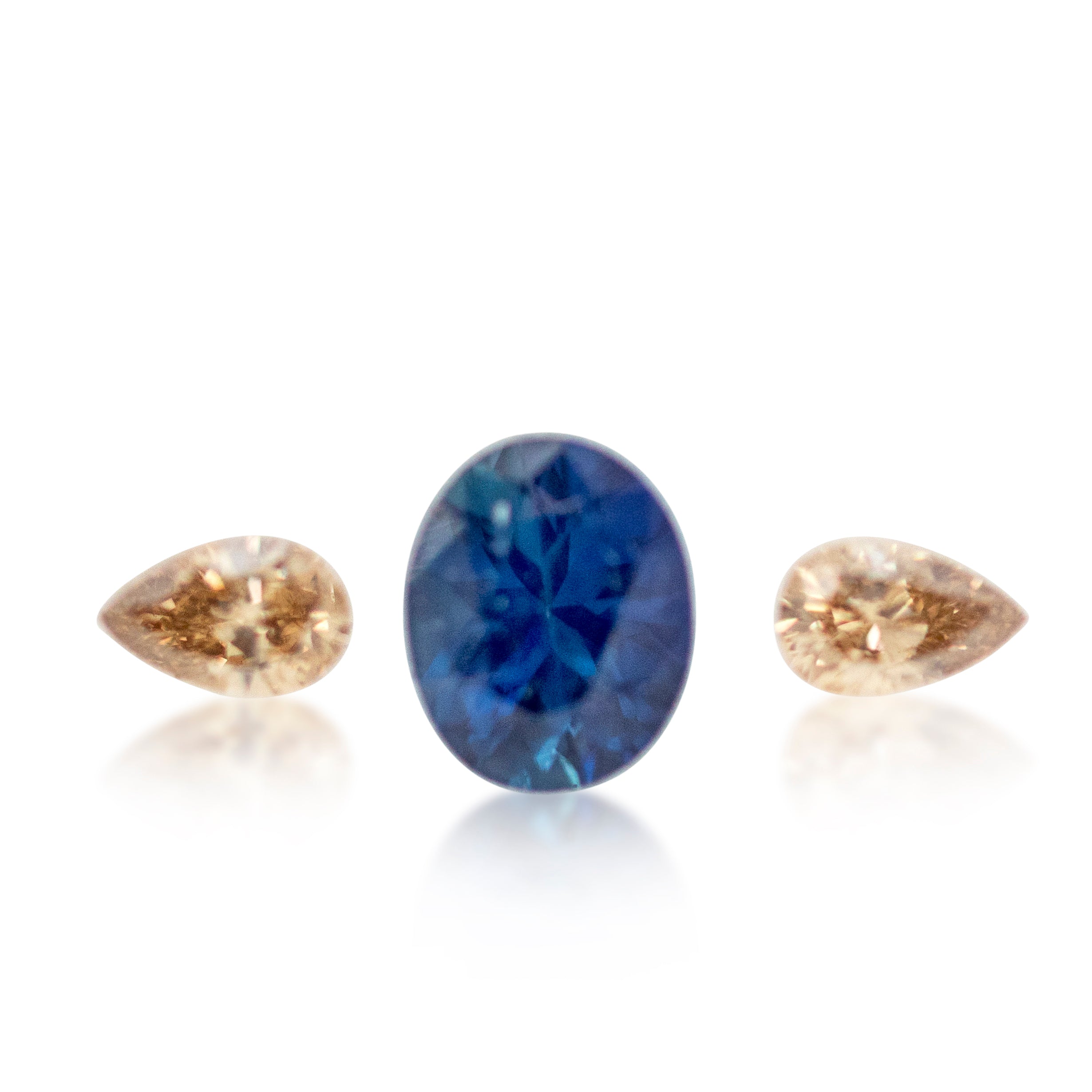 0.50ct Oval Cut Blue Sapphire & Champagne Pair Set