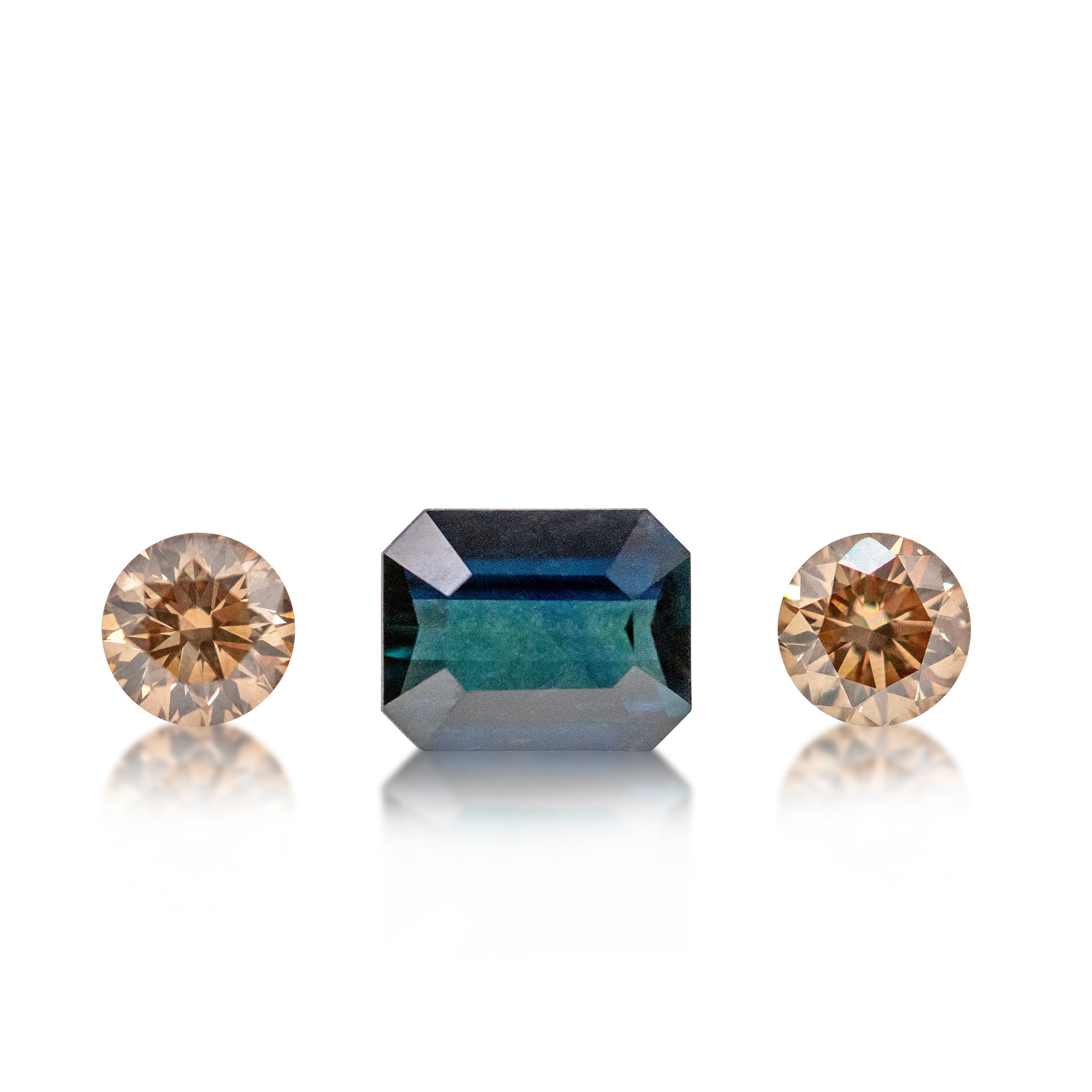 Australian Sapphire & Champagne Diamond Set —Emerald Cut Sapphire | Round Champagne Diamond
