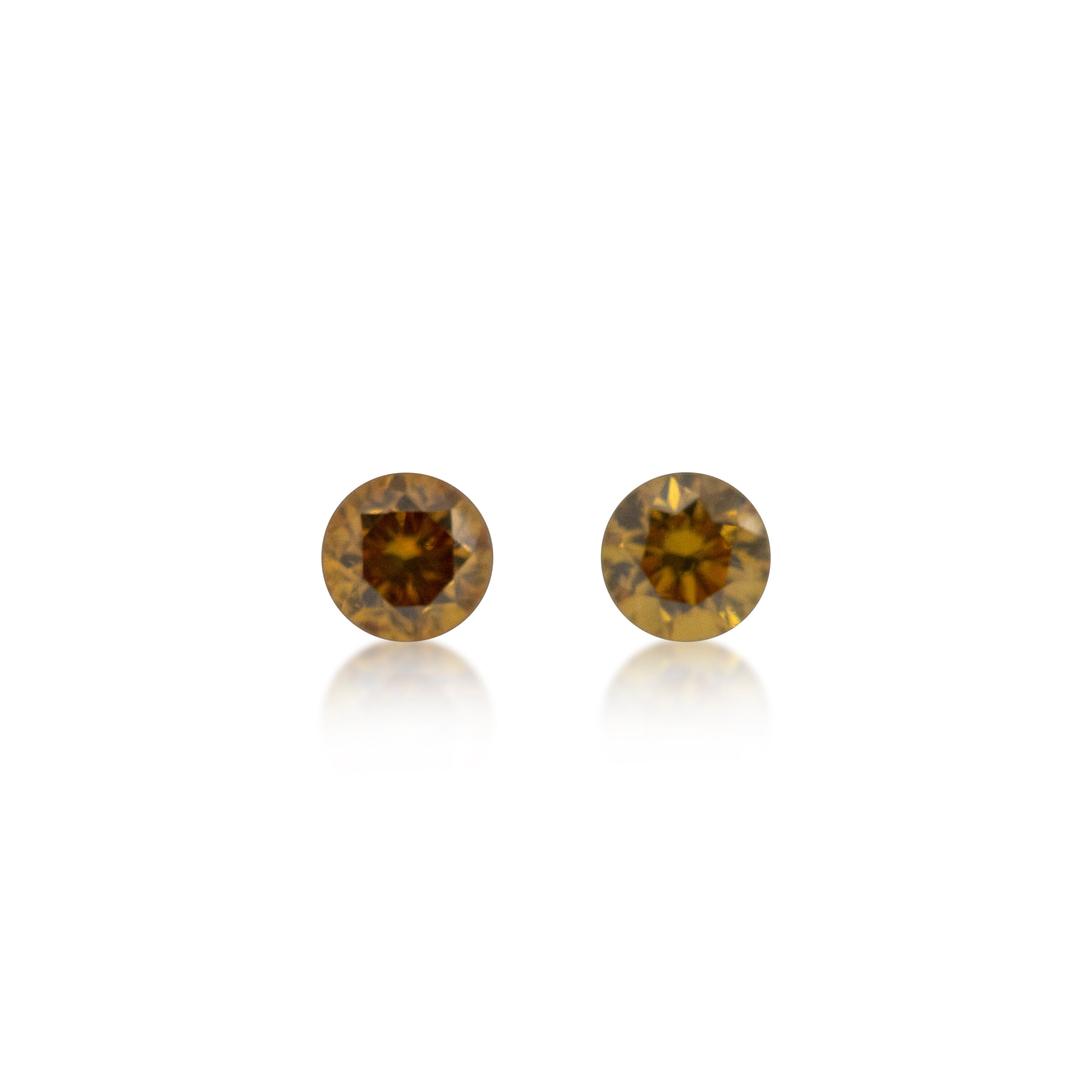 2 = 0.30ct Round Brilliant Cut Fancy Deep Orangey Yellow Matching Pair